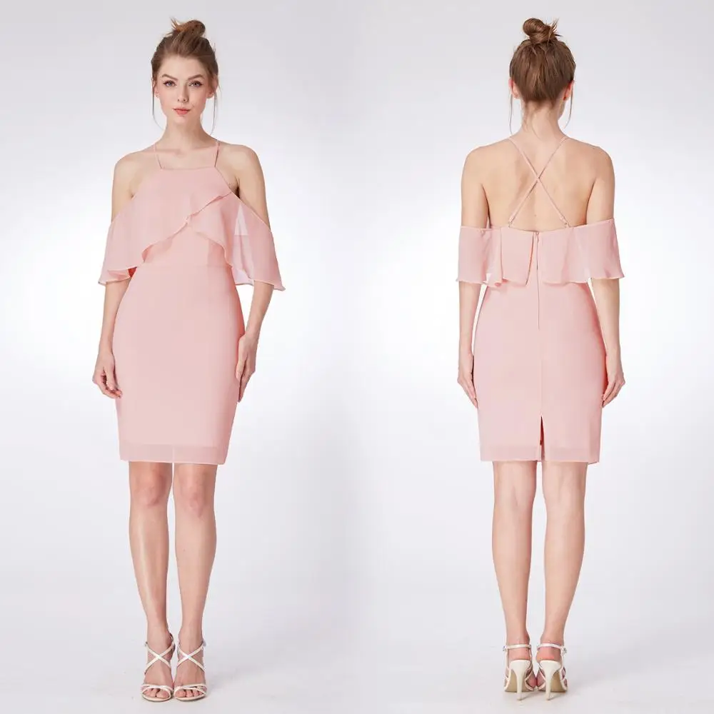 2020 милое платье для выпускного вечера на тонких бретельках шифоновое мини с