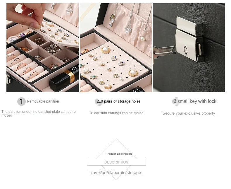 zq Double-Layer Jewelry Box with Lock Storage Stud Earring Ornament | Дом и сад