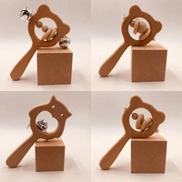 wooden baby rattle toy baby toy 0 12 months animal bear owl beech sensory teethers safe hand bell rattle montessori stroller toy
