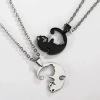 new fashion black and white titanium steel necklace cute syncretism cat pendant necklace for lovers best gift for valentine day