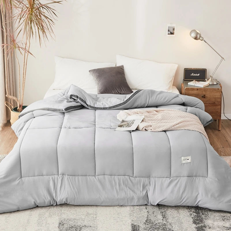 Зимнее/осеннее одеяло в японском стиле однотонное синее утолщенное из мытого