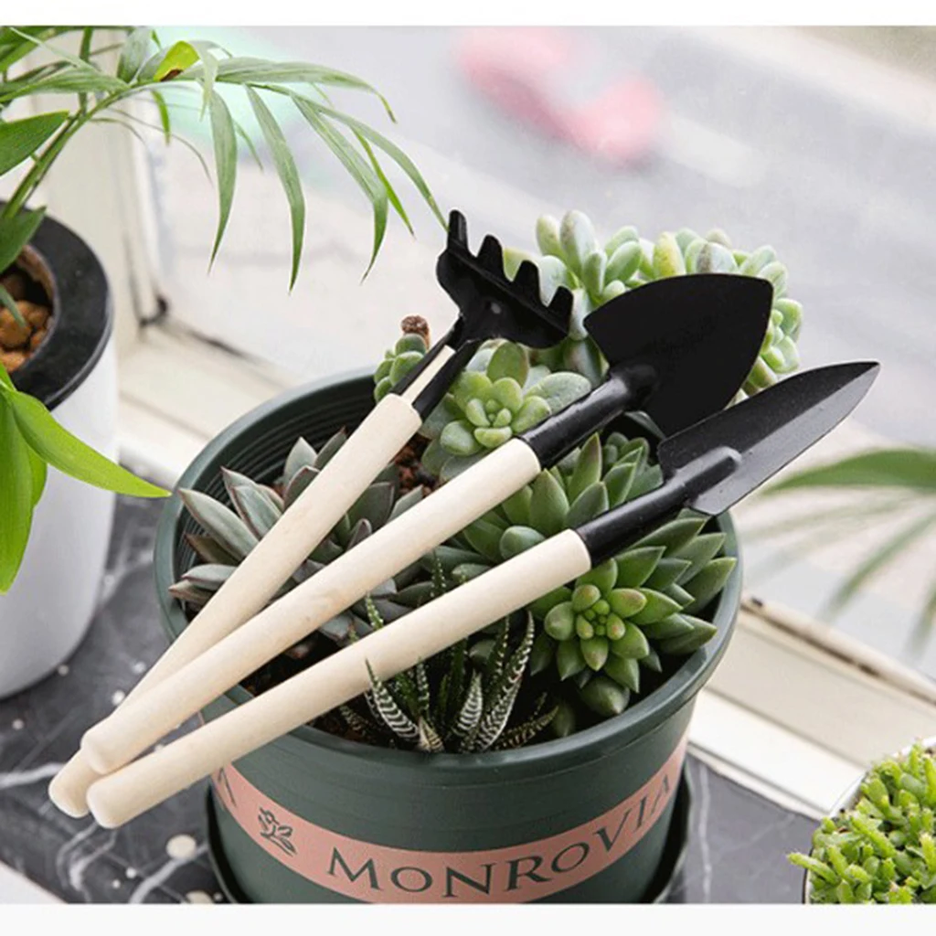 

Garden Tools Mini Gardening Kit for Potted Plants Wooden Handles for Transplanting Seedlings, Cultivating and Weeding
