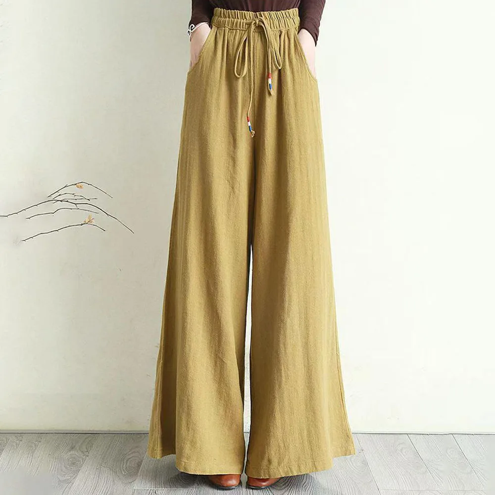 

2021 Summer New Japanese Style Women's Solid Color Loose Casual Casual Pants Drawstring Elastic Waist High Waist
