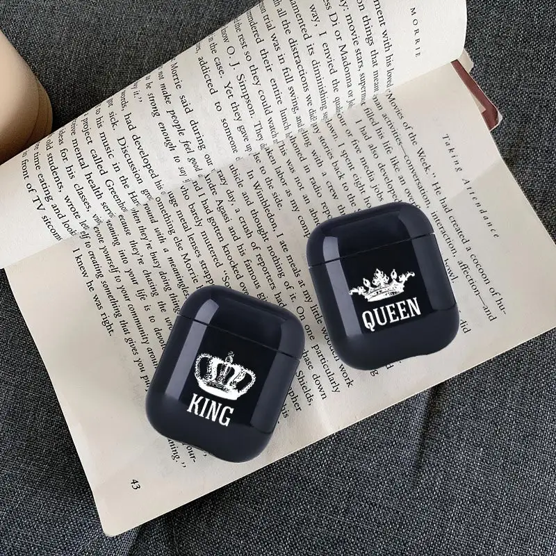 Милое воздушное стручки чехол для Apple airpods Чехол класса люкс King queen Корона Bluetooth наушники чехол для Airpods 2 прозрачный жесткий поликарбонатный чехол
