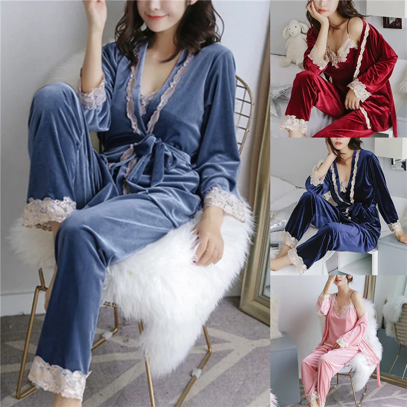 

Осенне-зимняя теплая Пижама, Женский комплект для сна, бархатный пикантный женский пижамный комплект из двух предметов, женский халат