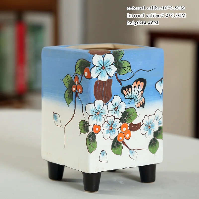 

Flower Pot Succulent Cactus Pot Plant Garden Ceramic Painting Blue Planter Pots Outdoor Garden Home Decor windowsill