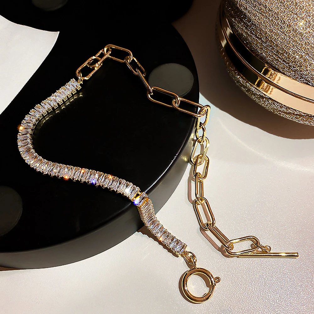 

Trendy Shiny Zircon Stitching Geometric Choker Necklace Womens Thick Chain Necklace Temperament Exaggerated Jewelry