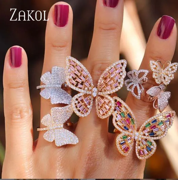 Женское кольцо с бабочкой ZAKOL золотого и серебряного цвета из сплава обручальное