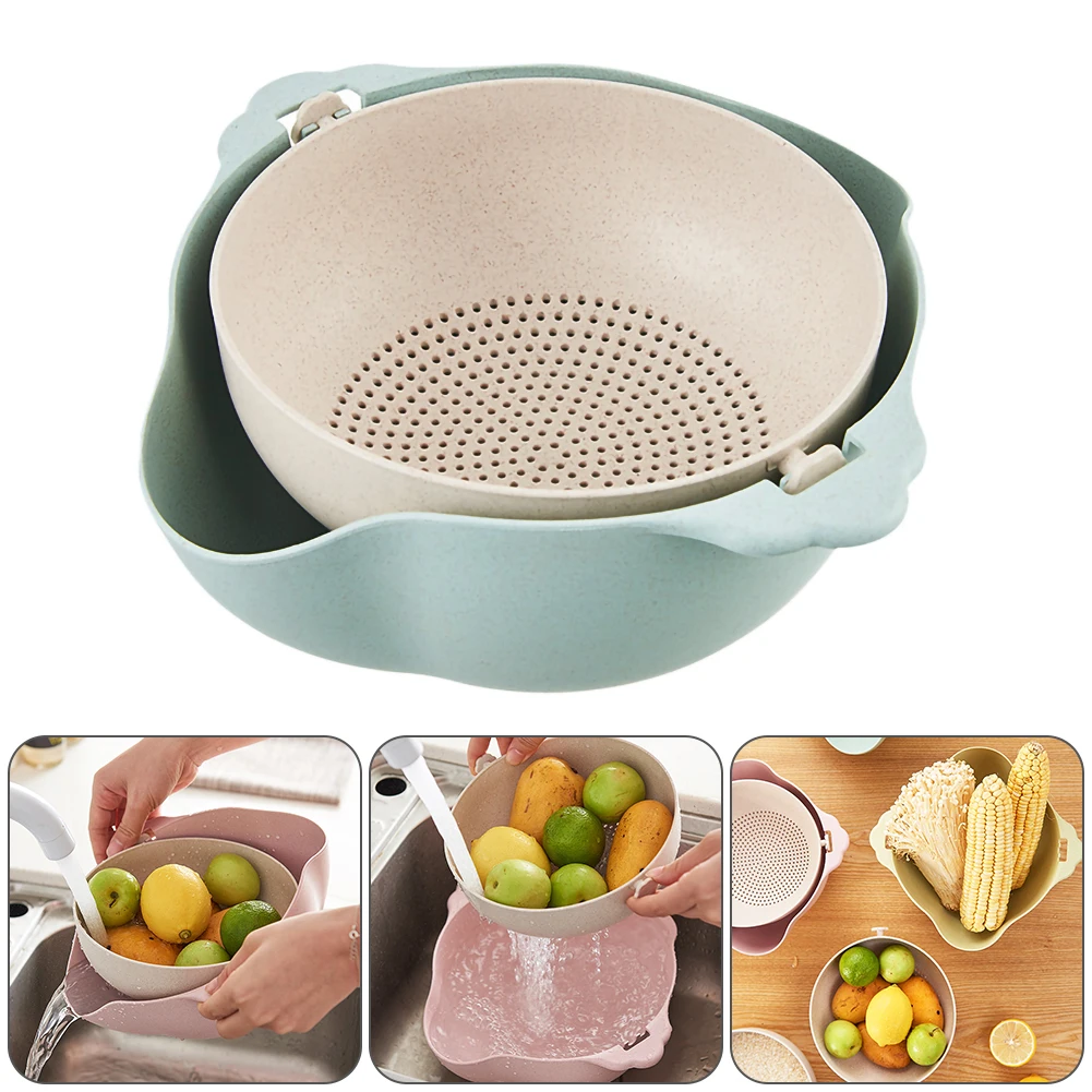 

Kitchen Drain Basket Bowl Rice Washing Colander Baskets Kitchen Strainer Noodles Vegetables Fruit Double Drain Storage Basket