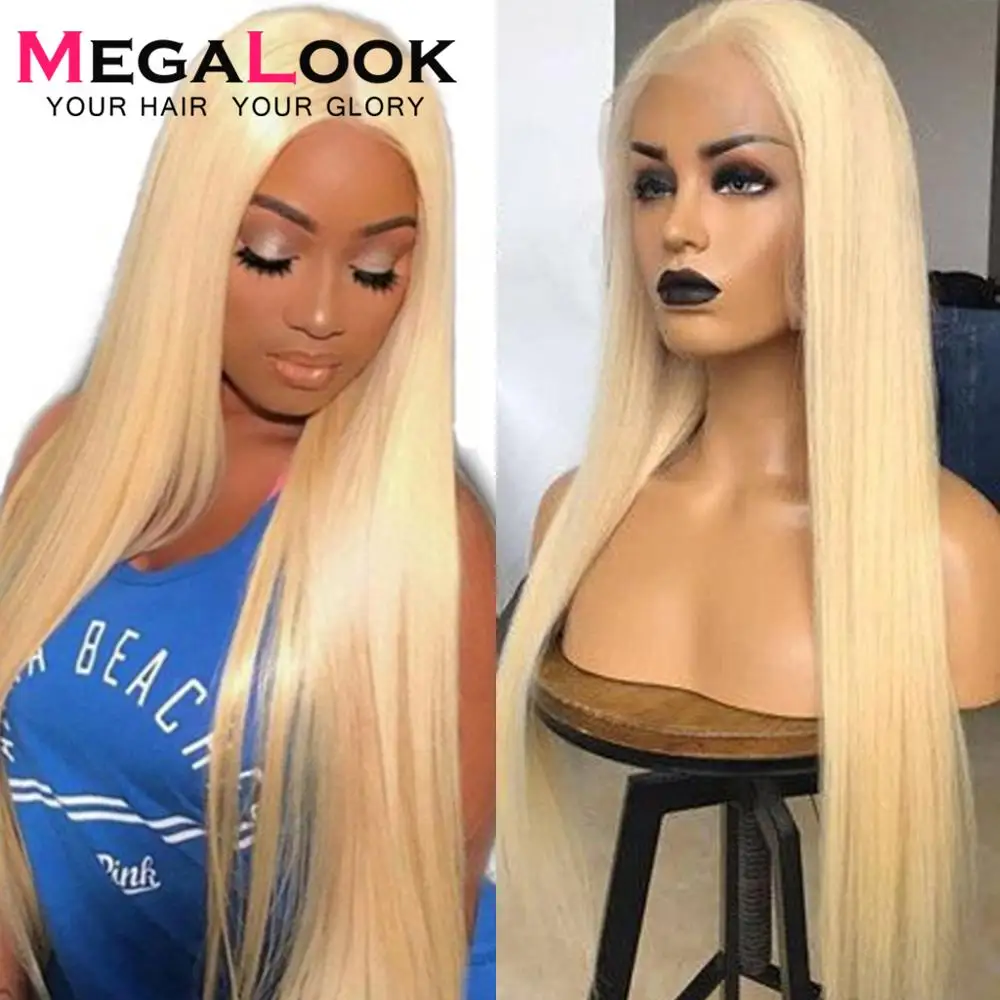 

613 Closure Wig Human Hair Peruvian Blonde 4X4 Closure Wig Glueless Straight Wigs For Black Women Remy Megalook 613 Closure Wig