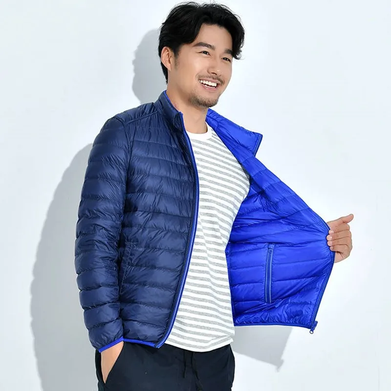 

new Autumn Spring Brand Men's Down Jacket Puffer Ultra Light Down Jacket Men Double Side Feather Reversible Parka