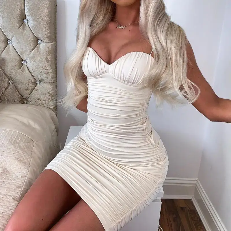 

Повседневное Плиссированное мини-платье на бретельках, тонкое однотонное модное Двухслойное Плиссированное женское платье, платья 2021