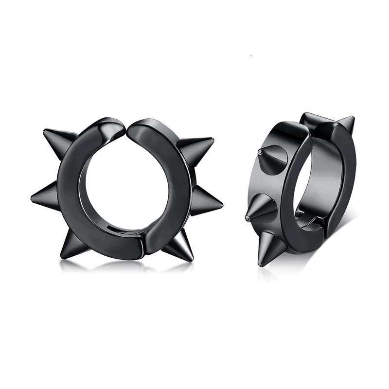 black Ear clip Черные Готические панк серьги-гвоздики для женщин и мужчин 316L нержавеющая сталь заклепки серьги с шипами рок вечерние ювелирные изделия - Окраска металла: black Ear clip
