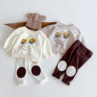 2022 new baby long sleeve sweatshirt cute cartoon print kids tops fashion patch pants for boys baby girl casual clothes set