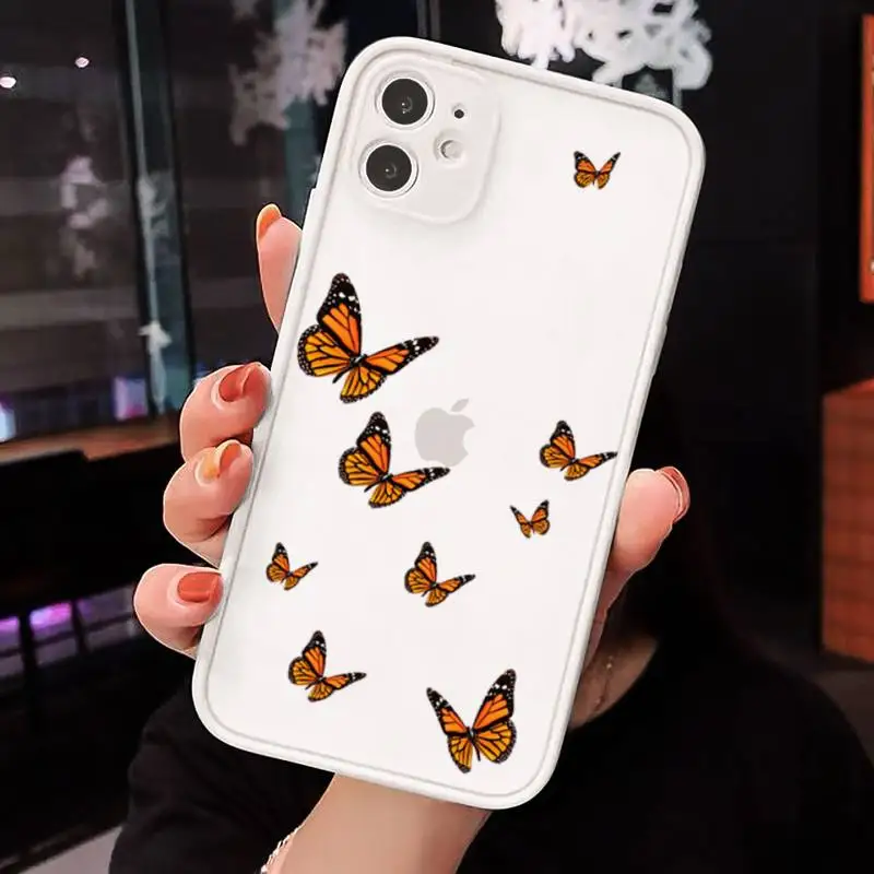

butterfly Phone Case For iPhone 12 11 Mini Pro XR XS Max 7 8 Plus X Matte transparent White Back Cover