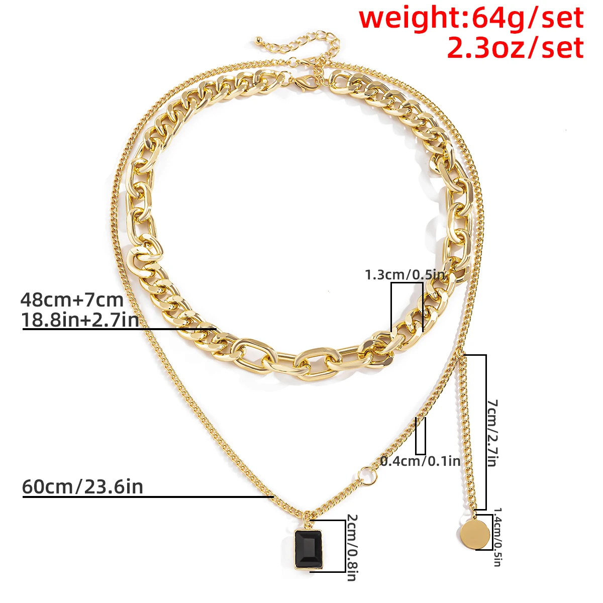 

Lacteo 2Pcs/Set Steampunk Twisted Metal Chain Choker Necklace For Women Bohemian Black Square Shiny Rhinestone Pendant Necklace