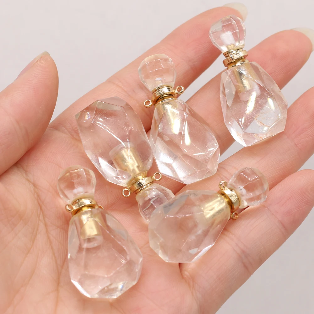 

2021 New Natural Stone Semi-preciou White Crystal Perfume Bottle Connector for DIY Necklace Bracelet Making Jewelry Gift 20x36mm