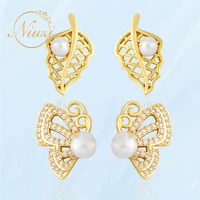 k pop butterfly pearl stud earrings for women korea fashion gold color leaves earring female trend gift cute fine girls jewelry