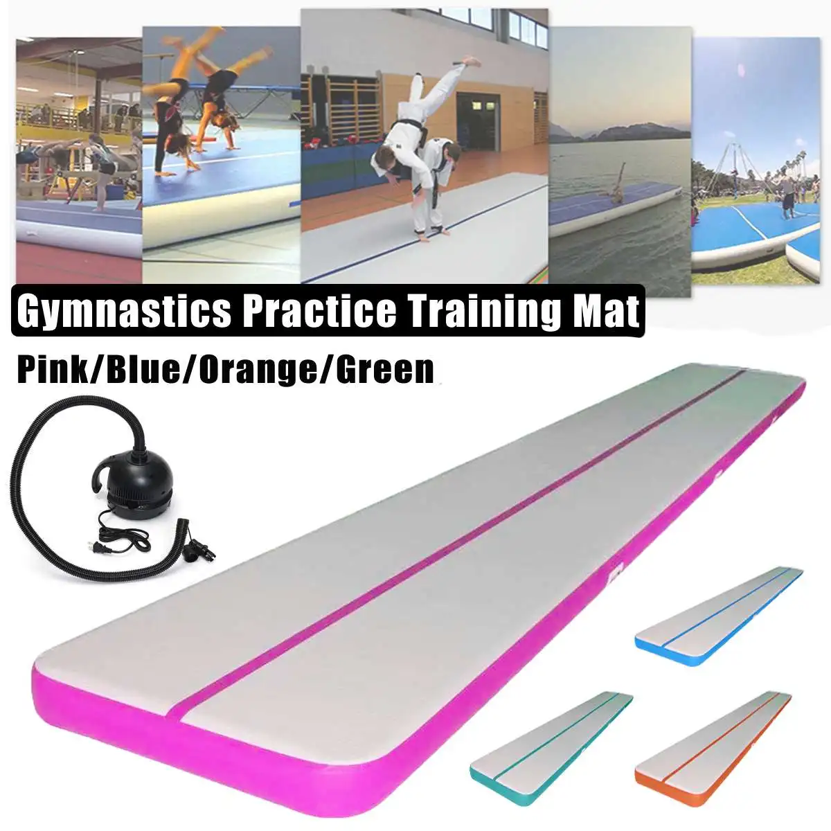 

5m Inflatable Gymnastics Air Tumbling Practice Track Floor Exercise Mat With Pump For Outdoor/Indoor Yoga Training 220v W/Pump