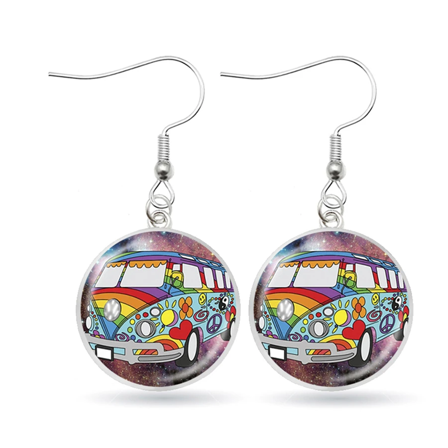 Винтажные висячие серьги в стиле хиппий с изображением Ван-автобуса ретро для