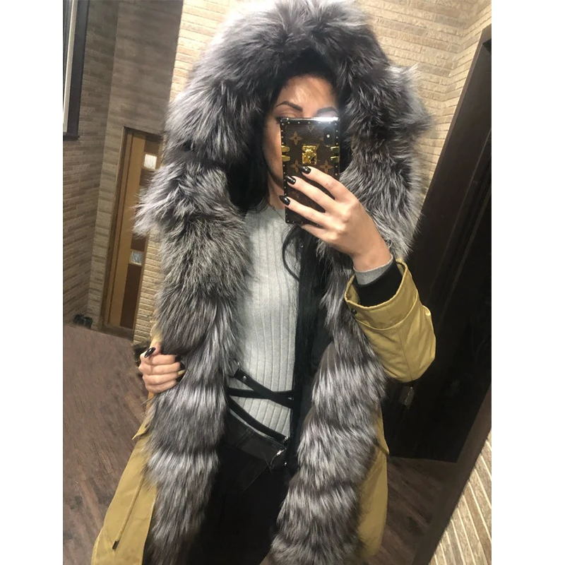 girl parka real fur parka with fox fur big large fox fur collar liner rabbit fur Detachable natural fur coat Female Fox Parkas