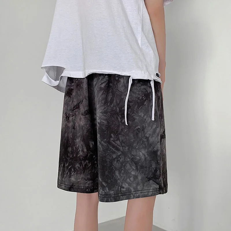 

100% Cotton Tie Dye Printed Men's Shorts Casual Drawstring Elastic Waist Summer Short Pants