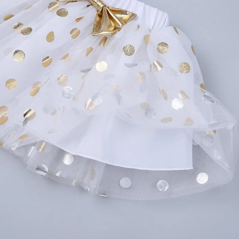Infant Baby Girls Birthday Princess Outfit Set Sleeveless Tanks Cotton Top with Golden Polka Dot Tulle Tutu |