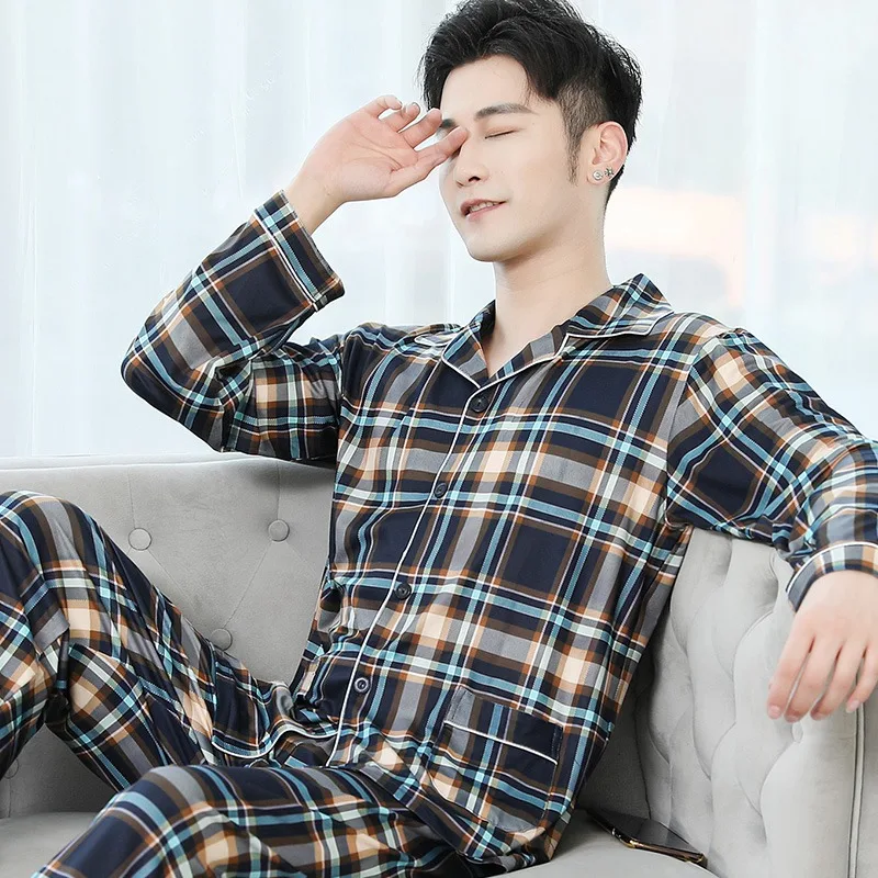 Осень-зима 2020 повседневные пижамные комплекты в клетку с длинным рукавом для