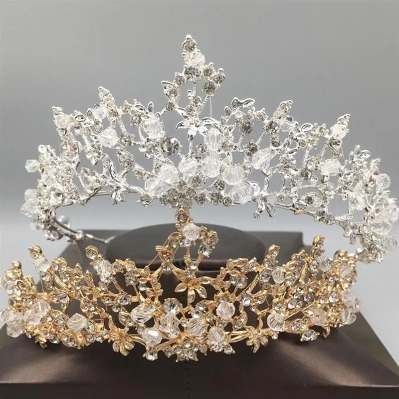 

1PC Bridal Crown Headwear Hand Beaded Crown Wedding Dress Accessories (Golden)