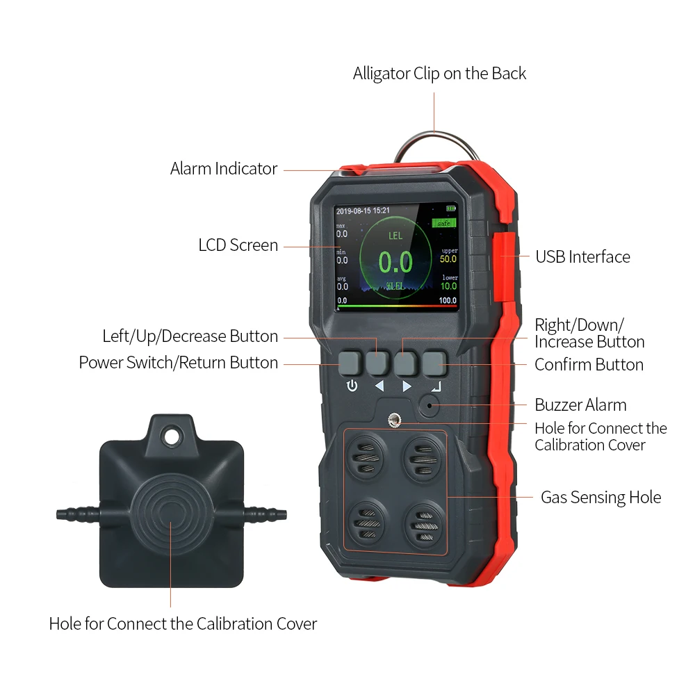 Compoud Gas Monitor LCD Display Rechargeable Multifunction 4 in1 Combustible O2 H2S CO Sensor Sound-light Vibration Alarm | Инструменты
