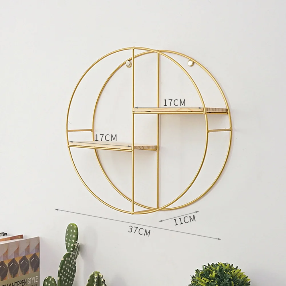 

Creative Nordic Style Round Shape Storage Rack Wrought Iron Double-Layer Wall Shelf Bedroom Living Room Wall Hanging Ornament Fi