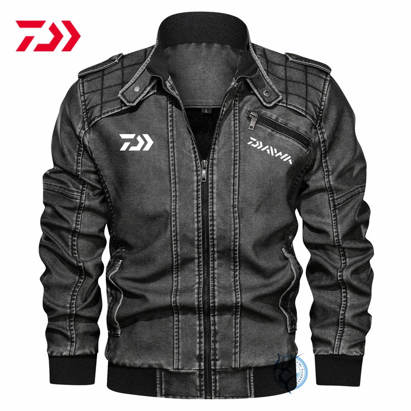 DAIWA New Men's PU Leather Jacket Leisure Motorcycle Motorcycle Jacket Autumn Thick Windproof Fishing Sports Slim Jacket enlarge