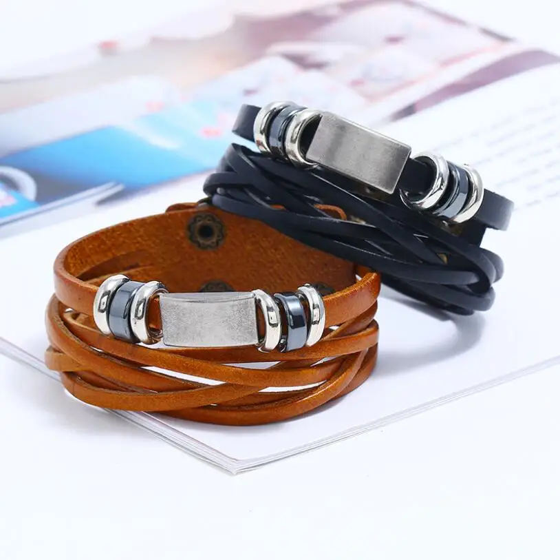 Винтажные кожаные браслеты для женщин модные двухслойные регулируемые и мужские