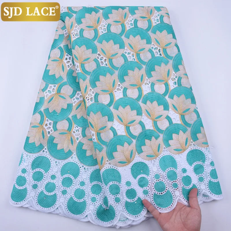 Африканское Вышитое Кружево SJD 5 Ярдов С Камнями Швейцарская Вуаль Ткань Для