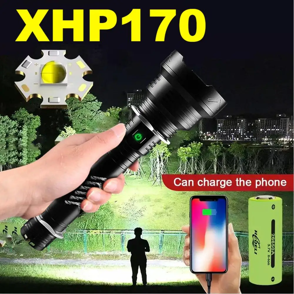 Супер мощная XHP170 светодиодная вспышка 18650 26650 зум тактический фонарь USB зарядка