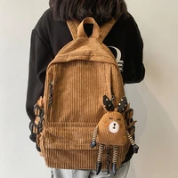 new multi pocket corduroy women backpack female solid color cute student schoolbag for teen girl laptop backpack book bag