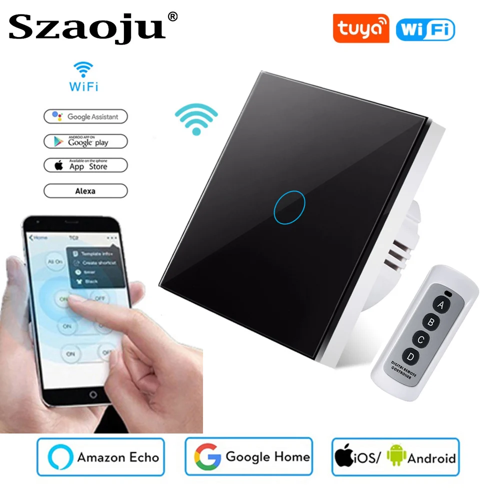 Сенсорный переключатель Szaoju RF стандарт ЕС белый кристалл стеклянная панель Tuya