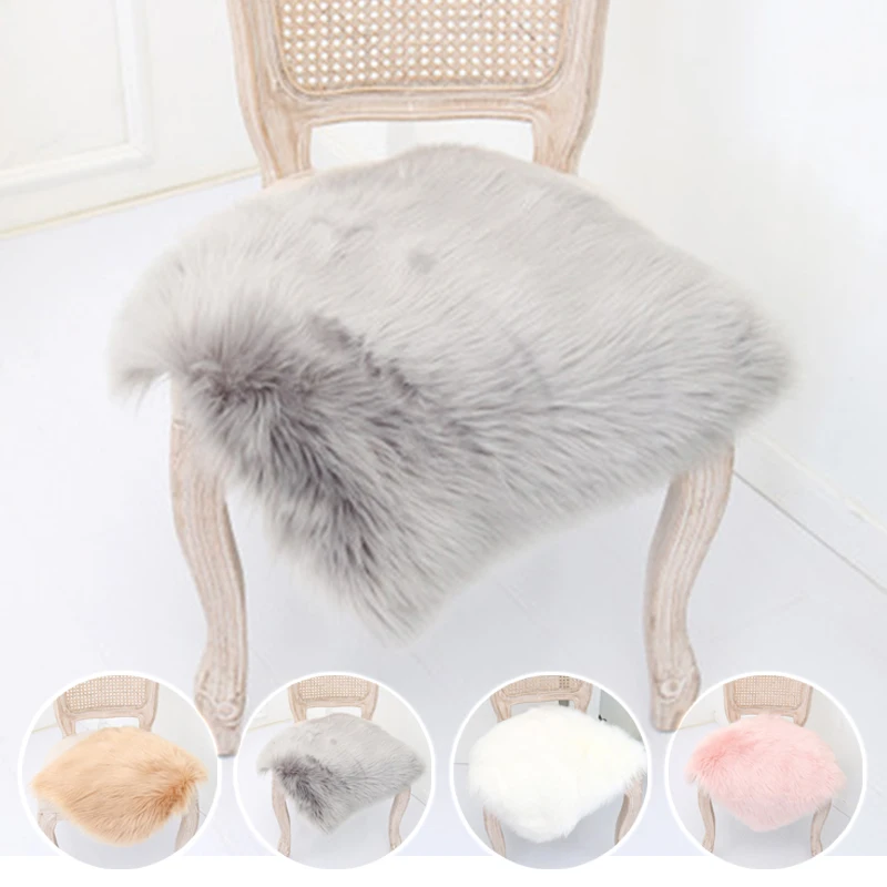 

Soft Fluffy Chair Cover Seat Pad Soft Carpet Hairy Plain Skin Fur Plain Fluffy Area Rugs Bedroom Faux Carpet Mat