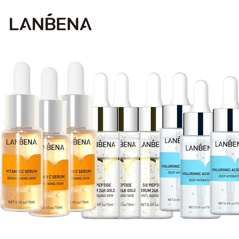 

LANBENA 24K Gold Six Peptides Serum+Vitamin C+Hyaluronic Acid Anti-Aging Face Cream Acne Moisturizing Whitening Skin Care 9PCS