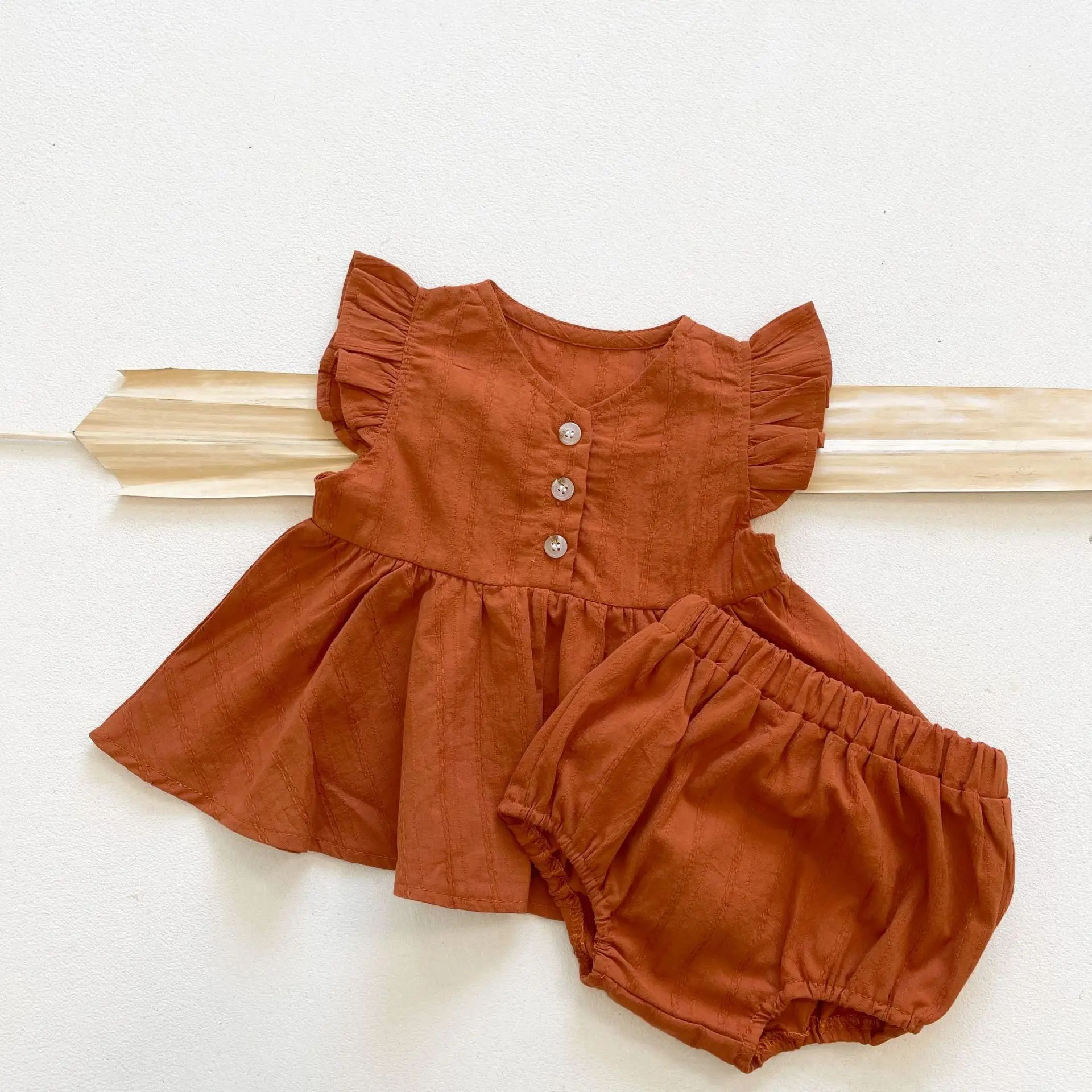 

Summer New Newborn Baby Girl Solid Clothing Sets Infant Girls Flying Sleeve Tops+Briefs 2Pcs Suit Toddler Sleeveless Clothes Set