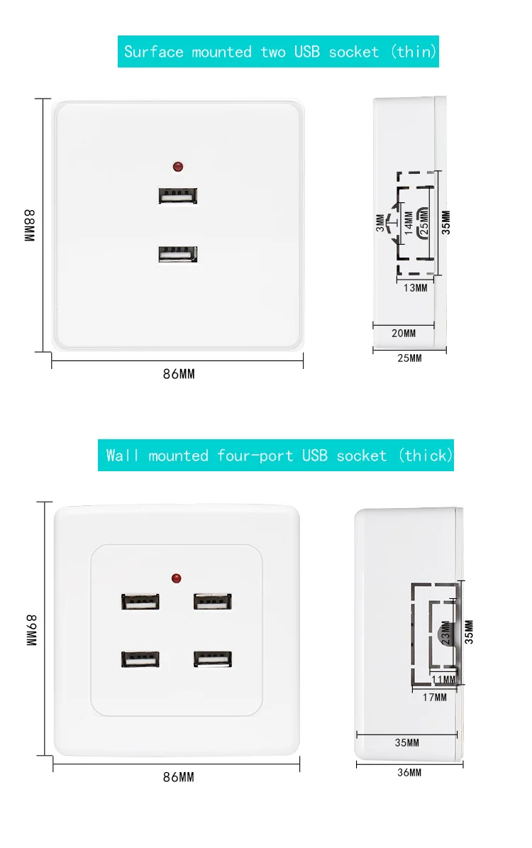 Bcsongben 2/3/4/6 Ports USB Wall Socket Charger Power Adapter Plug Outlet Grounded Electric Wall Charger Adapter Charging