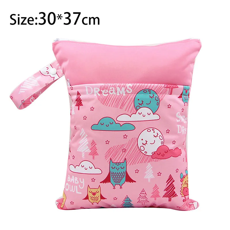 

Portable Cute Colorful Reusable Practical Waterproof Fashion Prints Wet Dry Diaper Bag Double Pocket Cloth Handle Wetbags Baby