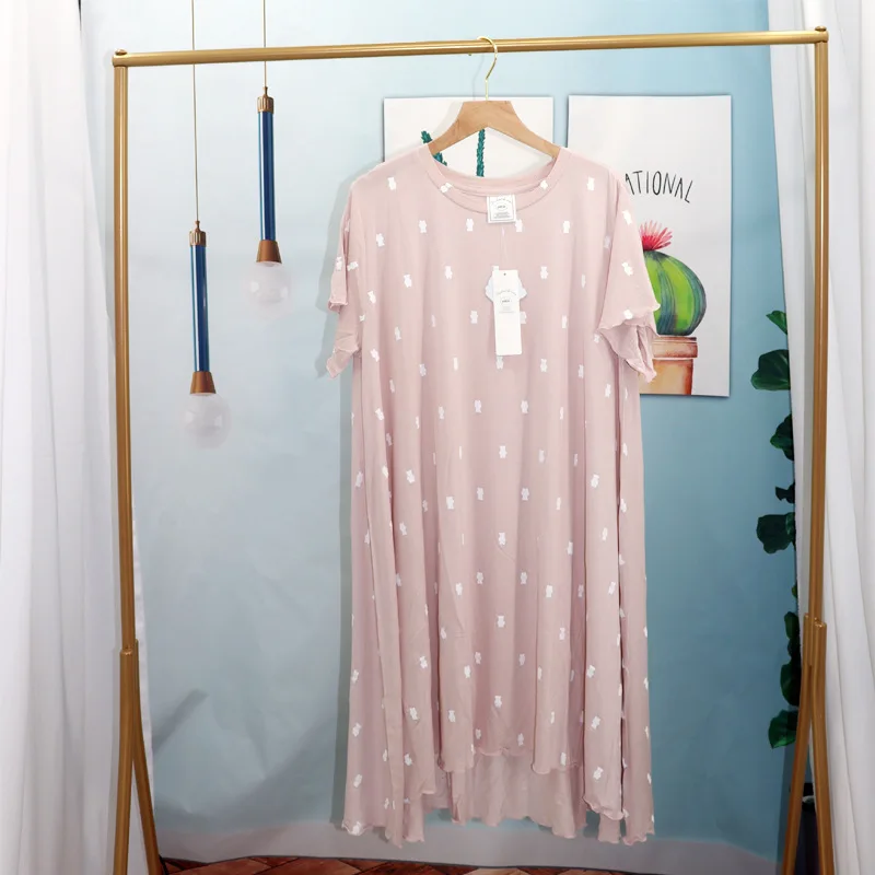 2021 New Japanese Cute Bear Modal Nightgown Home Wear Short Sleeve Summer Nightdress Women's Knee-Length Female Sleepwear