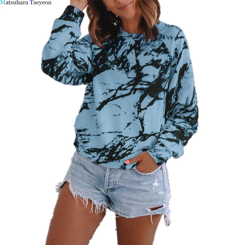 

Cotton Casual long Sleeves T-shirt Women Tie-dyed Color o-neck T Shirt Hot Sales In 2020 Clothing Fashion Women TShirt