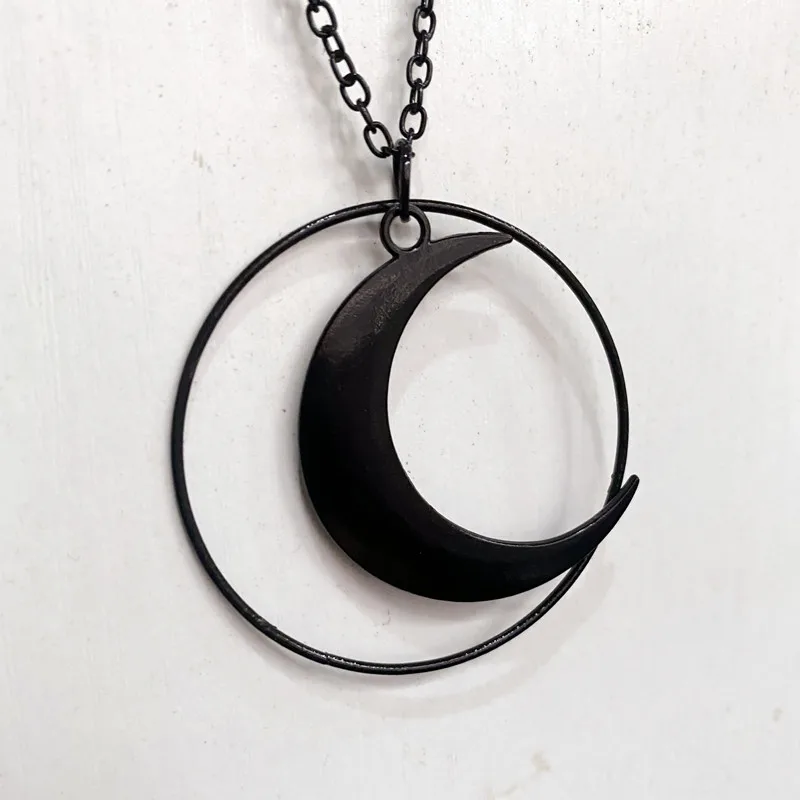 

Large Crescent Black Moon Pendant Necklace Chain Vegan Lunar Witch Pagan Wicca Goth Gothic 90s Grunge Luck Necklace