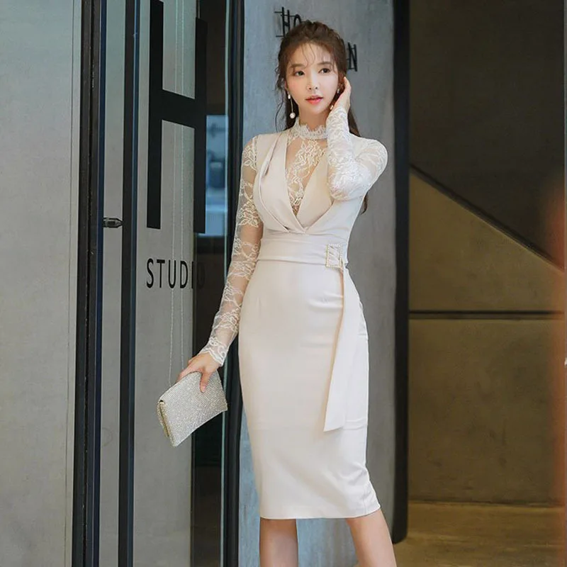 Женское кружевное платье-карандаш Foamlina лоскутное облегающее платье с цветочным