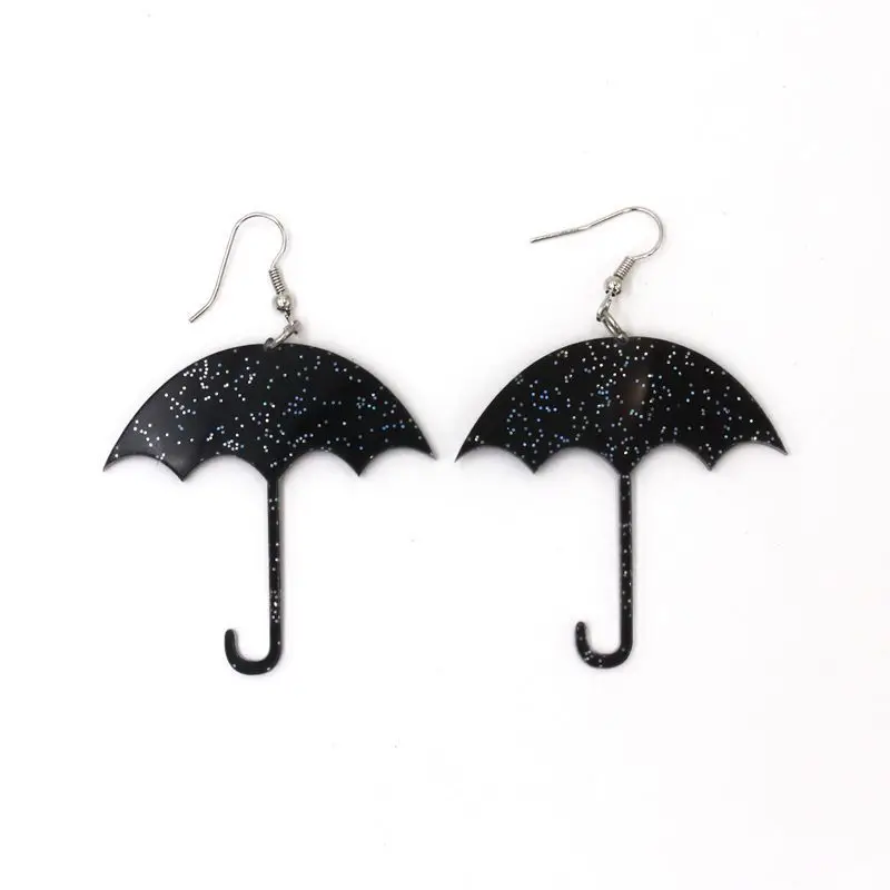 

Black Glitter Pink Heart Umbrella Eardrop Long Acrylic Female Fashion Jewelry Funny Cute Earrings Children Student Gifts