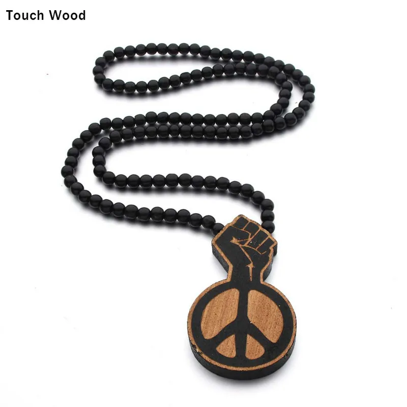 

Laser carved Wooden Pendant fist Necklace Hip Hop Jewelry