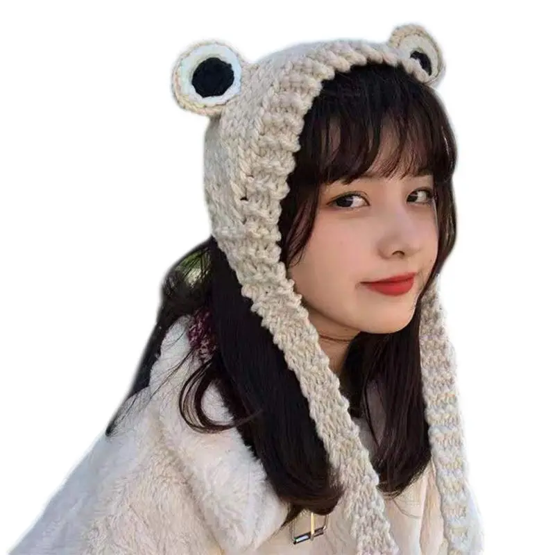Cute Frog Eye Weave Knit Skullies Beanie Hat Solid Color Winter Warm Earflap Cap | Аксессуары для одежды
