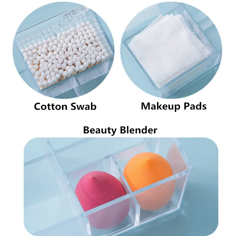

Dustproof Acrylic Makeup Organizer for Cotton Pads/Swab/Beauty Blender Storage Box with Lid Lipstick/Nail Polish Organizer
